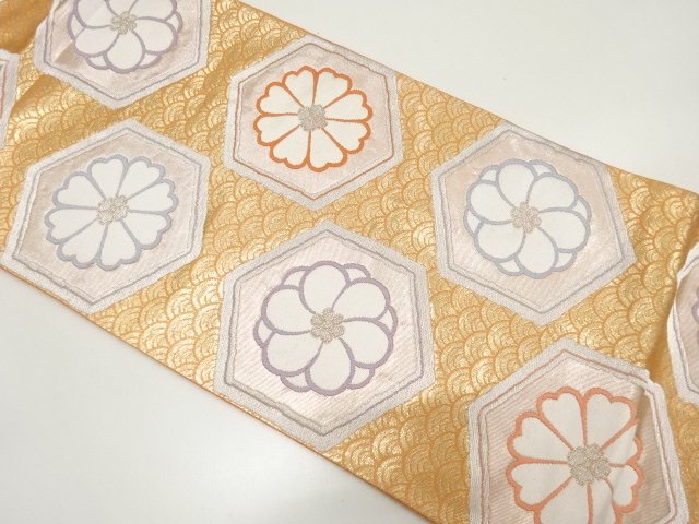 JAPANESE KIMONO / FUKURO OBI / WOVEN SEIGAIHA & FLOWER KIKKO 